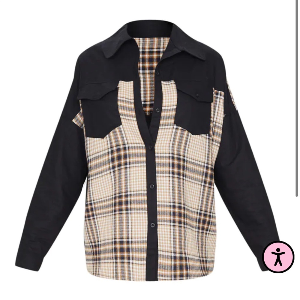 PRETTYLITTLETHING Black Check Contrast Oversized Shirt